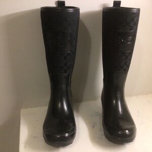 Coach size 6B Pearl Monogram Signature Shiny Rubber Rain/Snow Boots